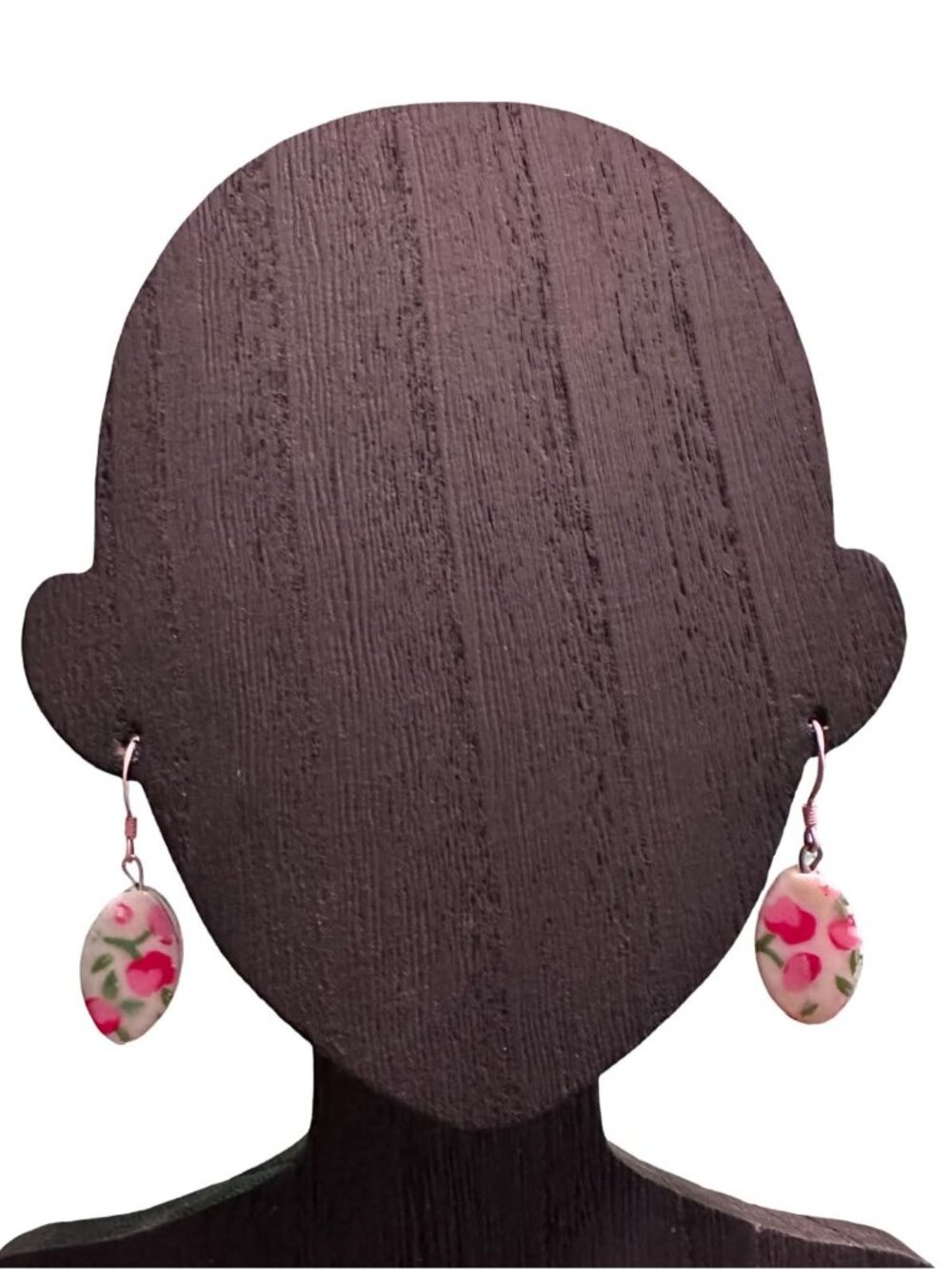 Ceramic or Glass Earrings Floral Accents Two Pair Earrings Solid Pink Womens